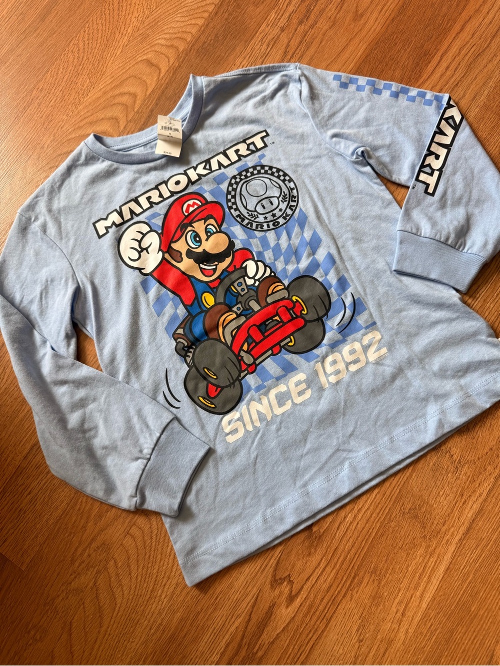 Gap Light Blue Mario Kart Long-Sleeve Tee with Red & Black Graphic - Picture 6 of 6
